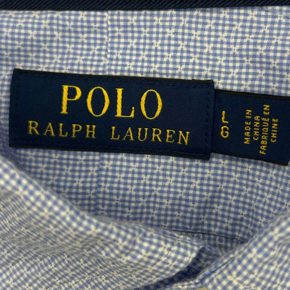 Polo Ralph Lauren Men's Blue Gingham Long Sleeve Dress‎ Shirt Size Large Cotton